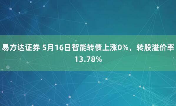 易方达证券 5月16日智能转债上涨0%，转股溢价率13.78%
